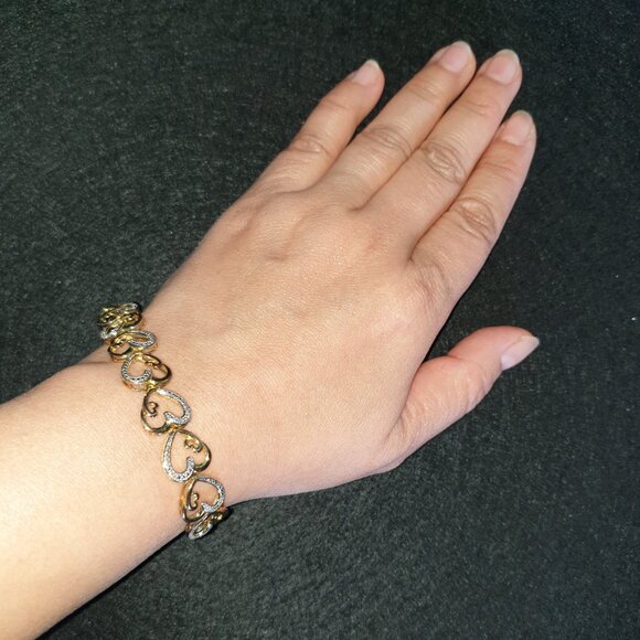 Lovely Vintage Genuine Diamond Gold Vermeil Sterling Silver Heart Bracelet - Picture 11 of 13